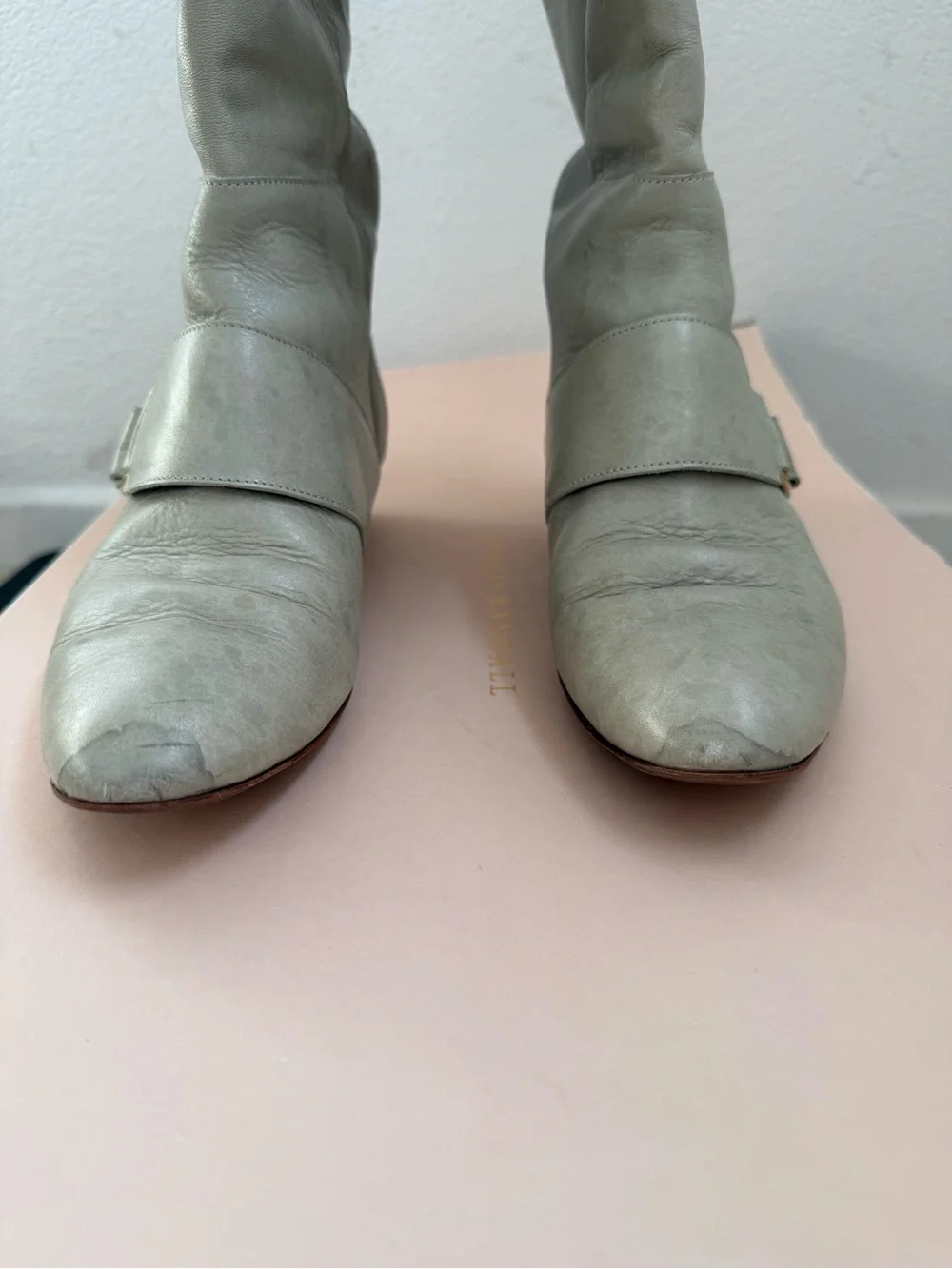 Loeffler Randall Light Grey Knee high Leather Boots